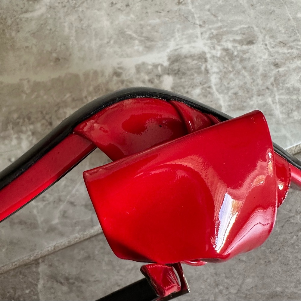 Saint Laurent Red Patent Leather Bow Ankle Strap Heels - Made in Italy - Size 37 - Picture 4 of 14